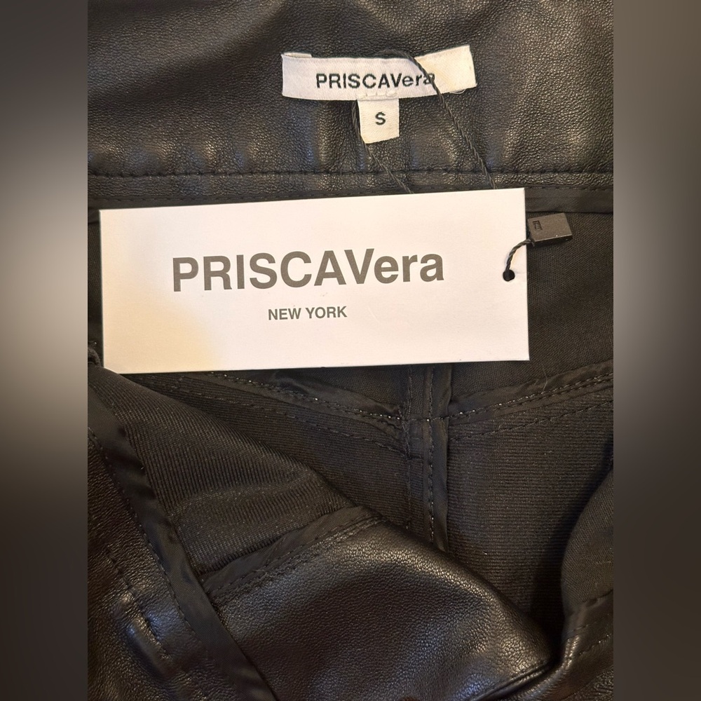NWT PRISCAVera A-Line Leather Mini Skirt in Black NEW FWRD BLACK - Picture 7 of 8